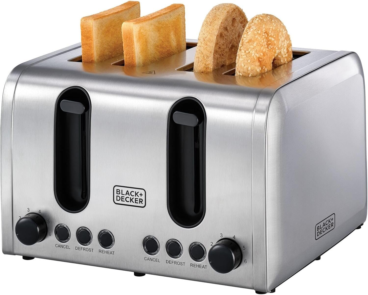 Black and Decker Toaster ET444 – 2100W 4-Slice Stainless Steel Toaster with 6 Browning Levels, Reheat & Defrost Functions - Image 2