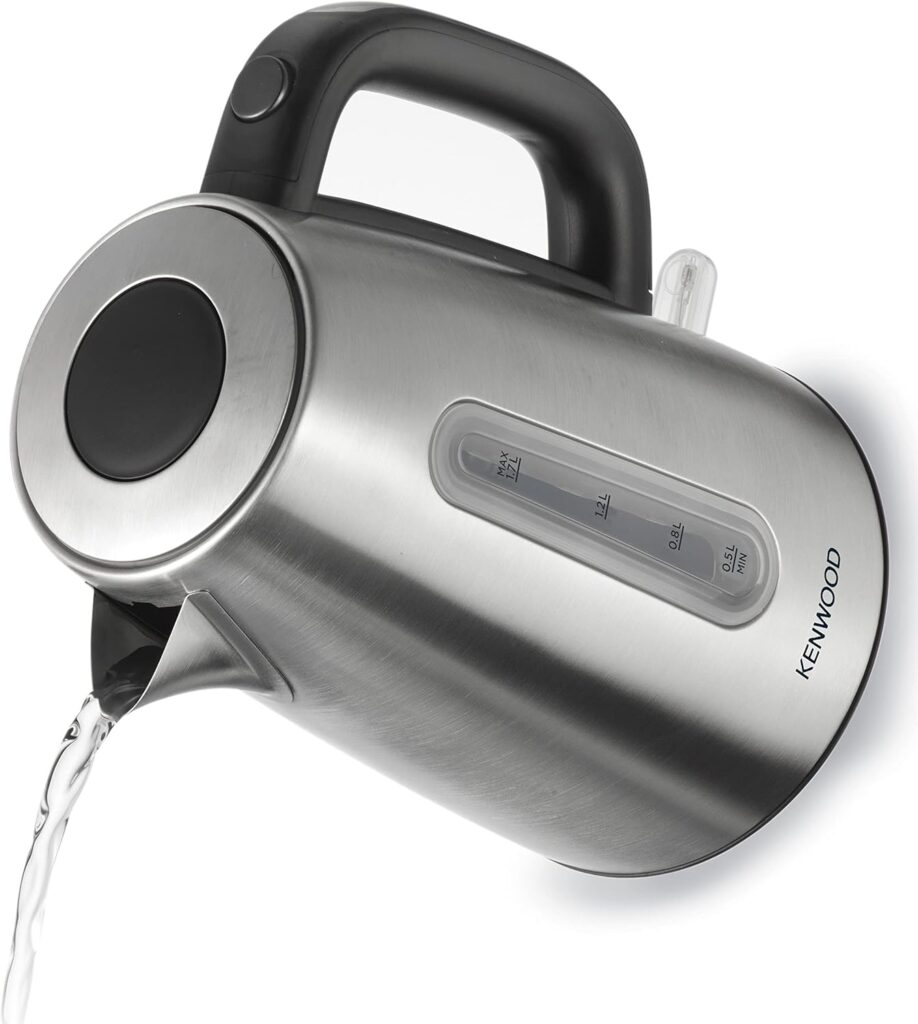 Side view of the Kenwood ZJM10 1.7L cordless stainless steel kettle