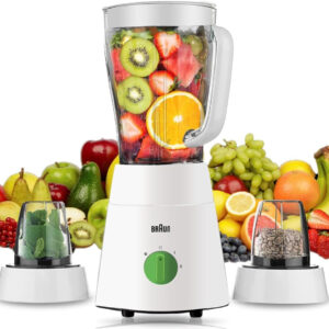 Braun Blender JB0123 500W – 1.5L with 4-Blade System, TriAction Technology, Chopper & Grinder Attachments - Image 3