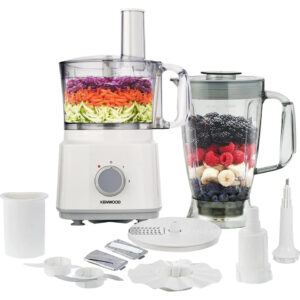 Kenwood FDP03.C0 750W food processor with blender jar and multi-functional accessory blades.
